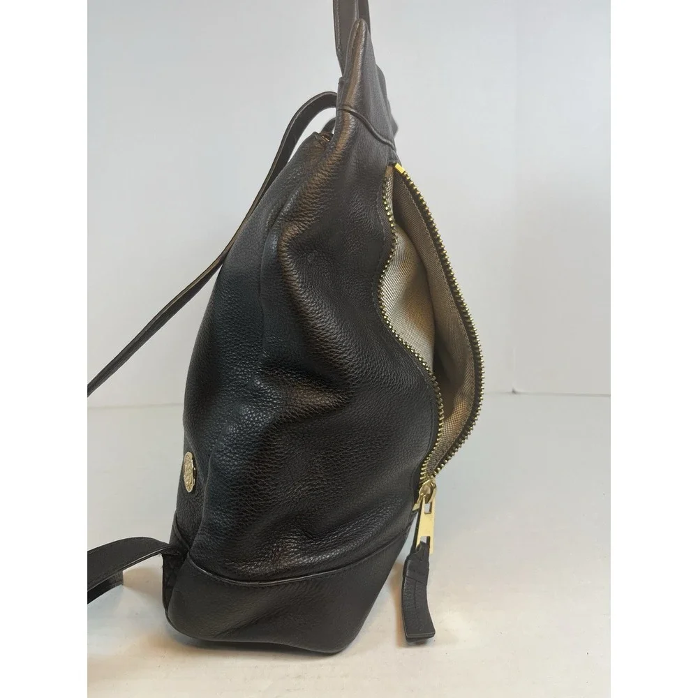 Vince Camuto Women's Madox Backpack Black Leather Metallic Gold Logo Travel Bag